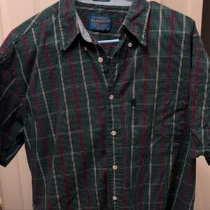 Pendleton Men's Green Plaid Short Sleeve Shirt-cotton. Mens Medium